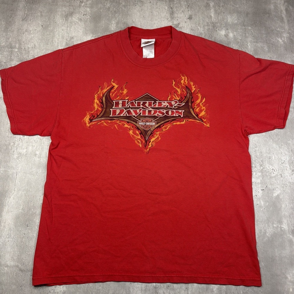 Vintage Y2K Harley Davidson Shirt Flames Biker 2006 Red Size Large Nevada USA